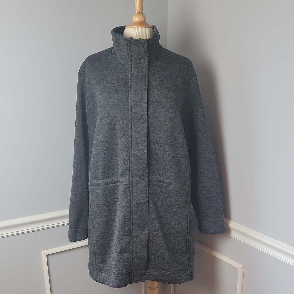 LANDS' END Gray Black Marled Fleece Lined Full Zip Casual Active Sweater Coat 2X
